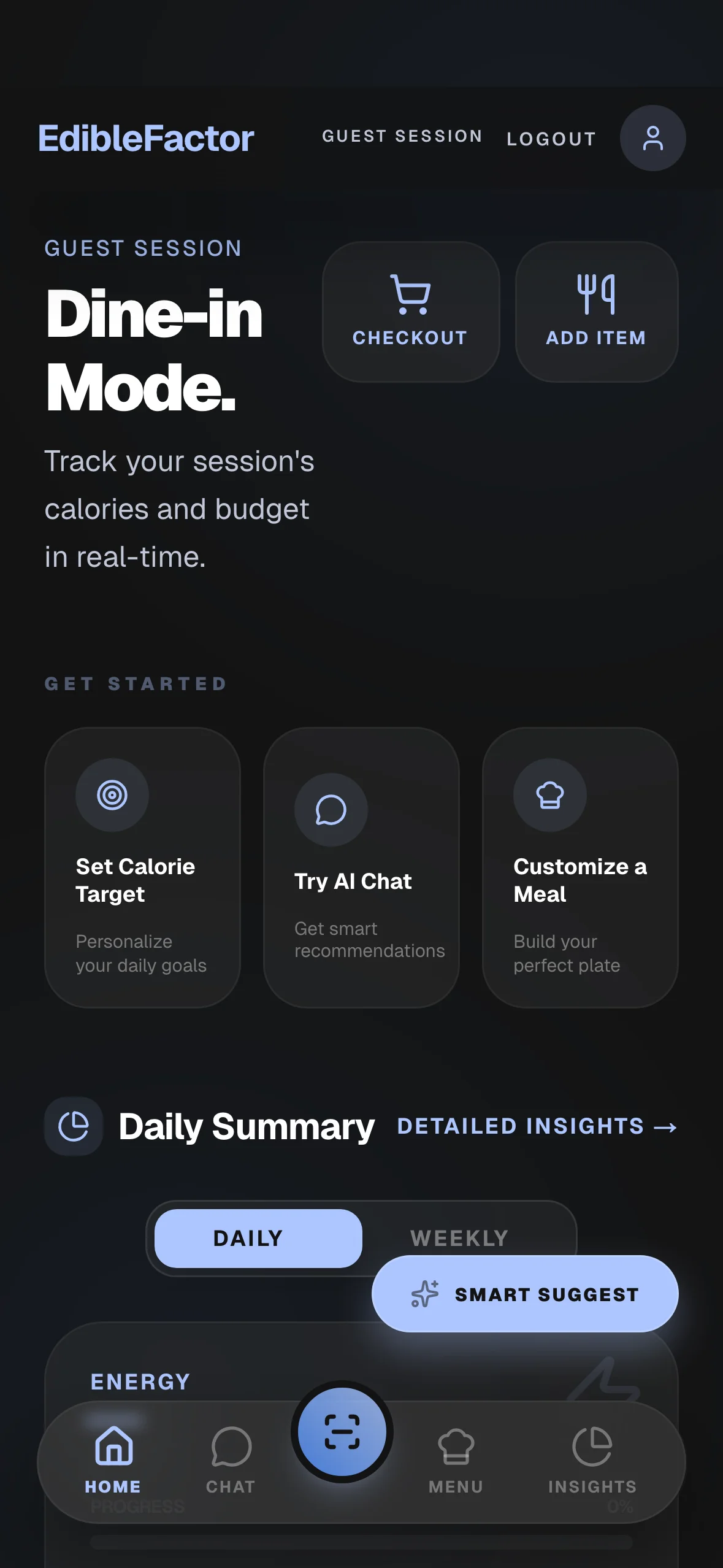 EdibleFactor home dashboard